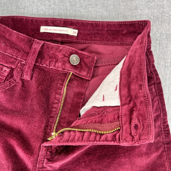 Levis 725 Bootcut High Rise Pants Women 26(25X29) Candy Apple Red Corduroy - Picture 10 of 13